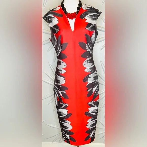 NY & Company SZ M black/red/gray sleeveless dress w/rear concealed zip, v-neck - Picture 3 of 6